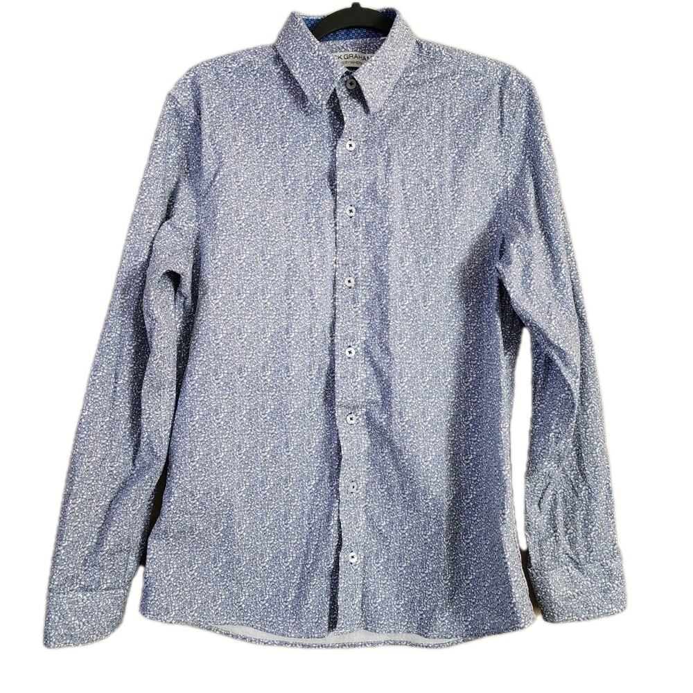 Nick Graham Mens Shirt Size M Blue Paisley Button Down Stretch Modern Fit